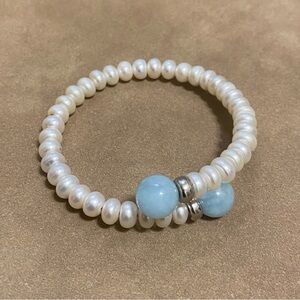 Pearl Bracelet with Light Blue Accents